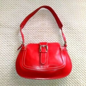 Focus Paris Leather Shoulder Bag Red EUC